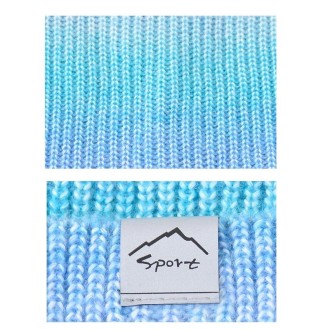 Autumn and Winter Gradient Colour Thickening Scarf Wool Cap Kit(Gradient  Blue)