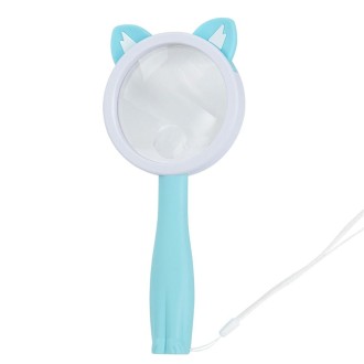 2275 5X/10X Cartoon Animal Handheld Children Science Experiment Magnifying Glass(Blue Cat)