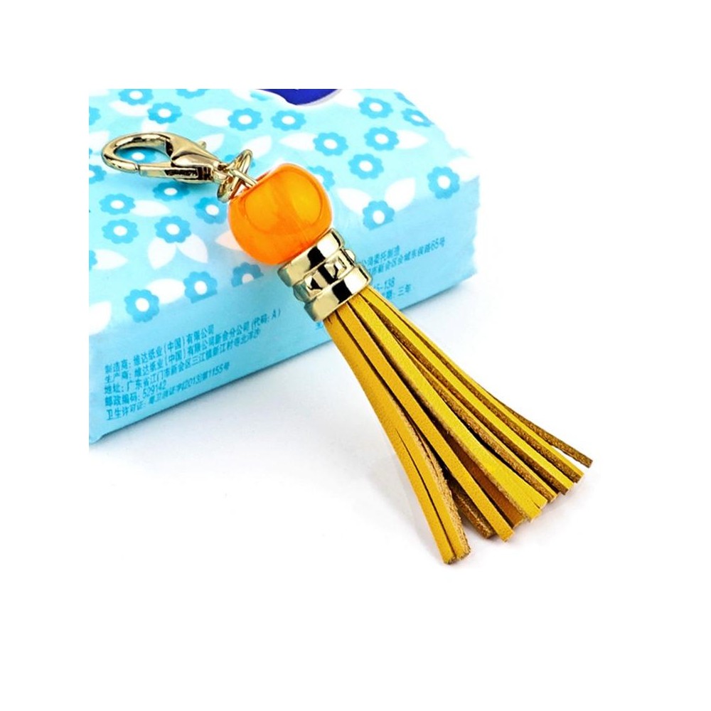 LS02 Cowhide Tassel Keychain Car Hanging Bag Pendant (Yellow)