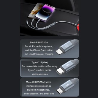 ROMOSS CB263N 1.5m PD20W Car Mobile Phone 3 In 1 TYPE-C Fast Charging Data Cable(Gray)