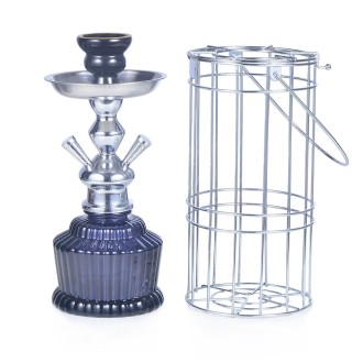 010-30 Double Tube Glass Iron Cage Hookah (Black)