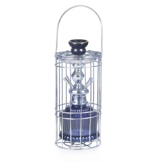 010-30 Double Tube Glass Iron Cage Hookah (Black)