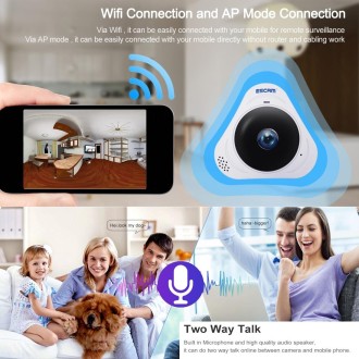 ESCAM Q8 960P 360 Degrees Fisheye Lens 1.3MP WiFi IP Camera, Support Motion Detection / Night Vision, IR Distance: 5-10m, UK Plu