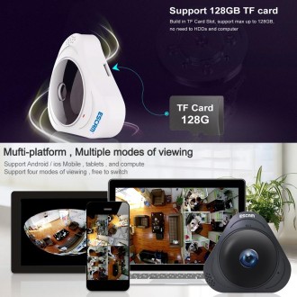 ESCAM Q8 960P 360 Degrees Fisheye Lens 1.3MP WiFi IP Camera, Support Motion Detection / Night Vision, IR Distance: 5-10m, UK Plu