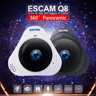 ESCAM Q8 960P 360 Degrees Fisheye Lens 1.3MP WiFi IP Camera, Support Motion Detection / Night Vision, IR Distance: 5-10m, UK Plu