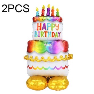 2 PCS Standing Happy Birthday Foil Valentine Day Balloons Decor(Cake)