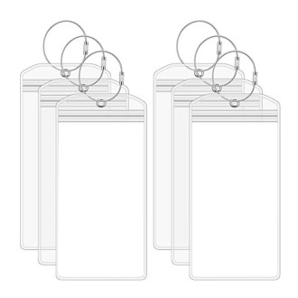 6 PCS QD-2501 Stainless Steel Key Ring Transparent PVC Luggage Tag(18.5x9cm)