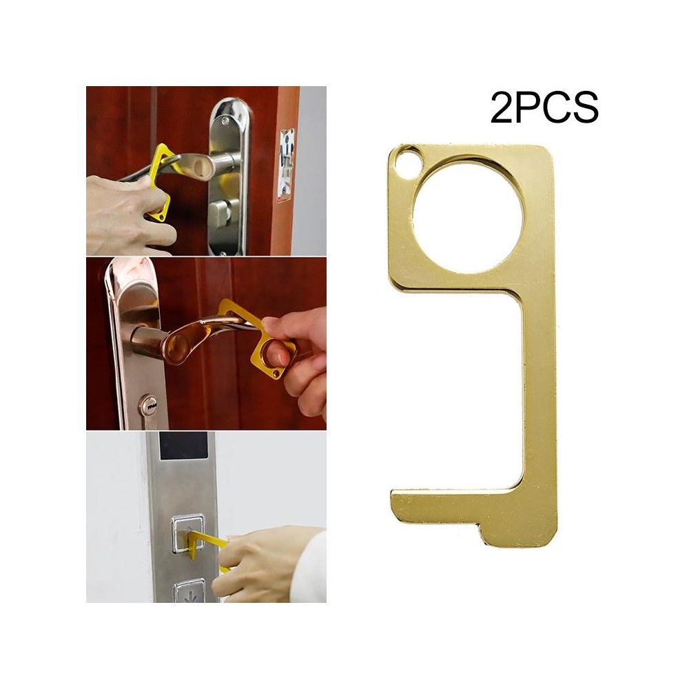 2 PCS Portable Quarantine Virus Open Door Press Elevator Key Ring(Gold)