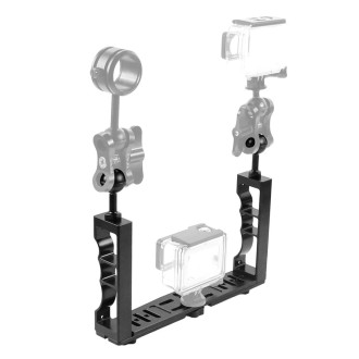 PULUZ Adjustable Diving Dual Hand-held CNC Aluminum Lamp Arm Holder for GoPro Hero12 Black / Hero11 /10 /9 /8 /7 /6 /5, Insta360