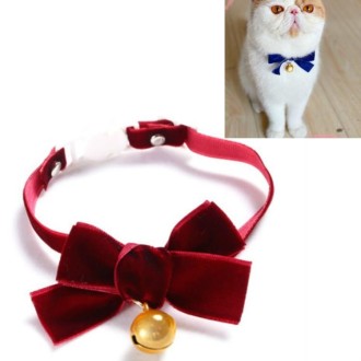 Velvet Bowknot Adjustable Pet Collar Cat Dog Rabbit Bow Tie Accessories, Size:S 17-30cm, Style:Bowknot With Bell(Red)