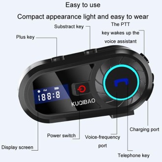 KUQIBAO Motorcycle Helmet Waterproof Bluetooth Headset With Screen(Hard Microphone)