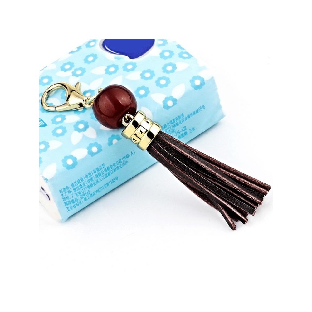 LS02 Cowhide Tassel Keychain Car Hanging Bag Pendant (Coffee)