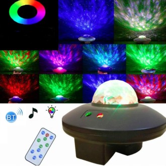 LED Water Wave Laser Starry Sky Projector Light USB Remote Control Bluetooth Voice Control Laser Light Rotating Magic Ball Light