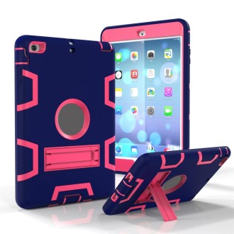 For iPad Mini 3 / 2 / 1 Shockproof PC + Silicone Protective Case，with Holder(Navy Blue Rose)