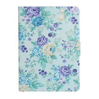 For iPad Mini 4 & 3 & 2 & 1 Flower Pattern Horizontal Flip Leather Case with Card Slots & Holder(Purple Flower)