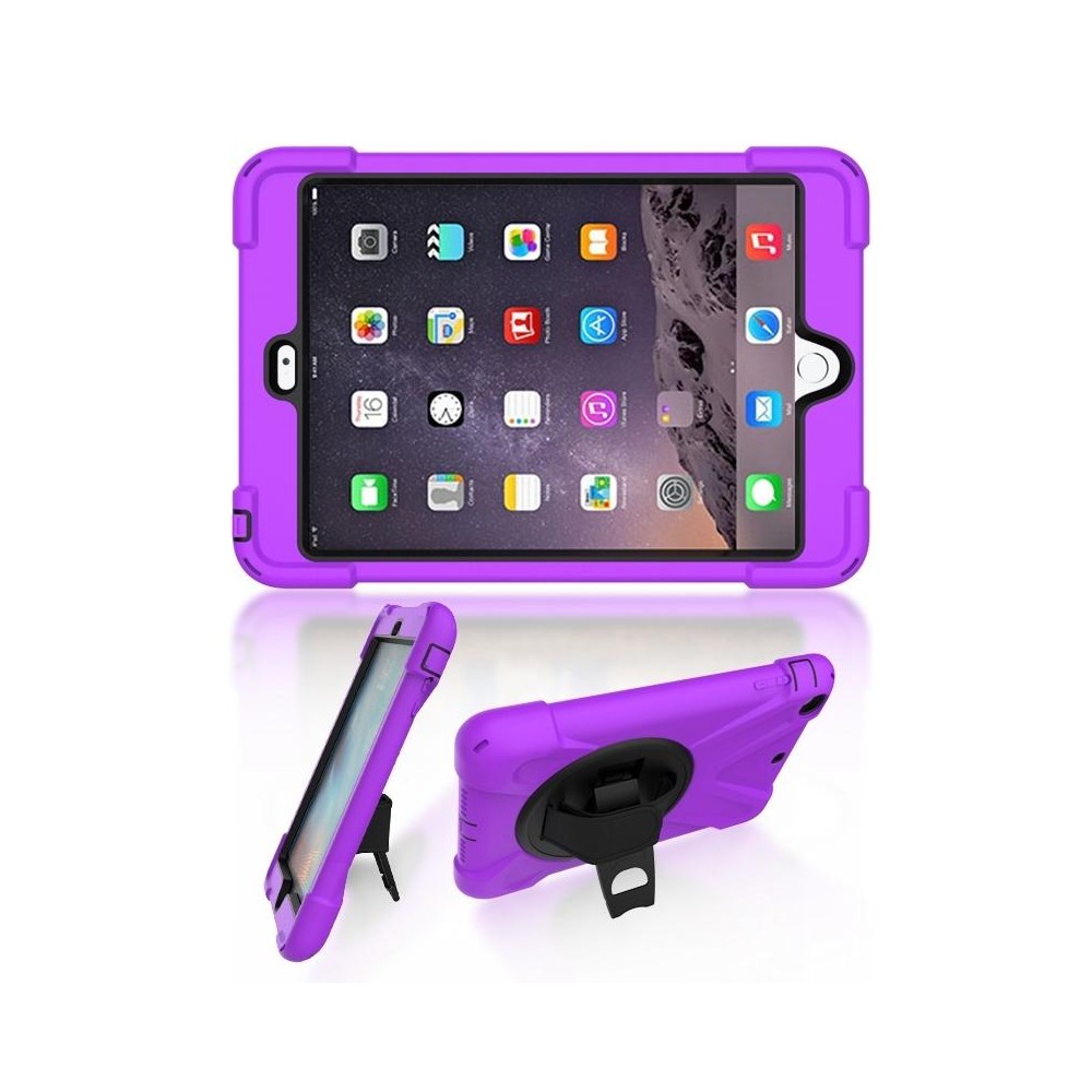 For iPad Mini 3 & 2 & 1 Shockproof Colorful Silicone + PC Protective Case with Holder & Hand Grip Strap(Purple)