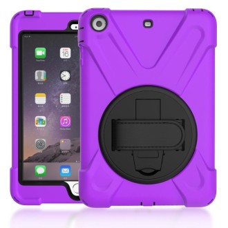 For iPad Mini 3 & 2 & 1 Shockproof Colorful Silicone + PC Protective Case with Holder & Hand Grip Strap(Purple)