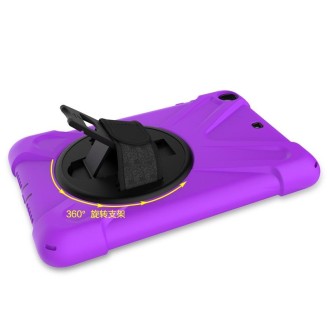 For iPad Mini 3 & 2 & 1 Shockproof Colorful Silicone + PC Protective Case with Holder & Hand Grip Strap(Purple)