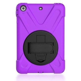 For iPad Mini 3 & 2 & 1 Shockproof Colorful Silicone + PC Protective Case with Holder & Hand Grip Strap(Purple)