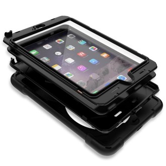 For iPad Mini 3 & 2 & 1 Shockproof Colorful Silicone + PC Protective Case with Holder & Hand Grip Strap(Black)