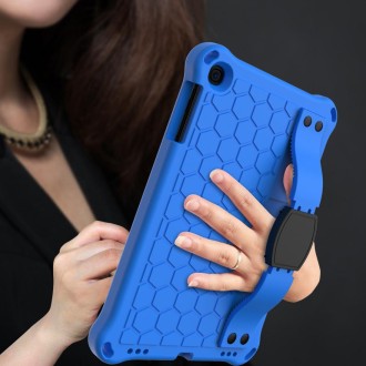 For iPad mini 5 / 4 / 3 / 2 /1 Honeycomb Design EVA + PC Four Corner Anti Falling Flat Protective Shell With Straps(Blue+Black)