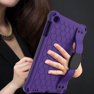 For iPad mini 5 / 4 / 3 / 2 /1 Honeycomb Design EVA + PC Four Corner Anti Falling Flat Protective Shell With Straps(Purple+Black