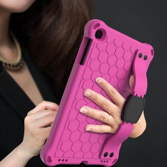 For iPad mini 5 / 4 / 3 / 2 /1 Honeycomb Design EVA + PC Four Corner Anti Falling Flat Protective Shell With Straps(Rose Red+Bla