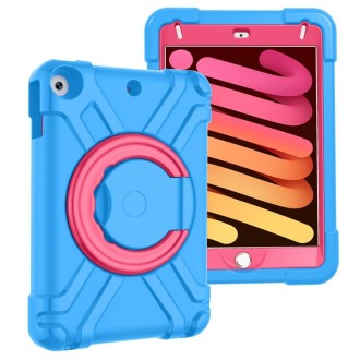 For iPad MINI 4/5 EVA + PC Flat Protective Shell with 360 ° Rotating Bracket(Blue+Rose Red)