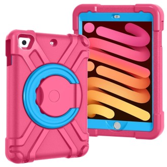 For iPad MINI1/2/3 EVA + PC Flat Protective Shell with 360 ° Rotating Bracket(Rose Red+Blue)