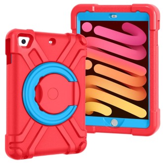 For iPad MINI1/2/3 EVA + PC Flat Protective Shell with 360 ° Rotating Bracket(Red+Blue)