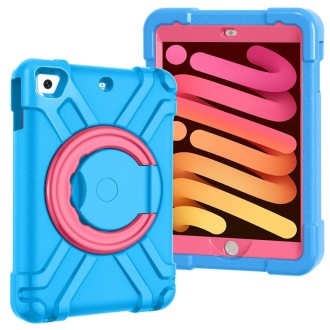 For iPad MINI1/2/3 EVA + PC Flat Protective Shell with 360 ° Rotating Bracket(Blue+Rose Red)