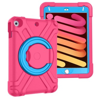 For iPad MINI 4/5 EVA + PC Flat Protective Shell with 360 ° Rotating Bracket(Rose Red+Blue)