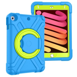 For iPad MINI 4/5 EVA + PC Flat Protective Shell with 360 ° Rotating Bracket(Blue+Grass Green)