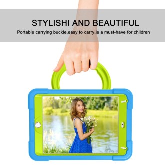 For iPad MINI 4/5 EVA + PC Flat Protective Shell with 360 ° Rotating Bracket(Blue+Grass Green)