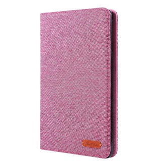 For iPad Mini 4 / 3 / 2 / 1 Cloth Teature Horizontal Flip PU Leather Case with with Holder & Card Slots(Rose pink)