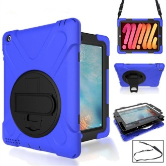 360 Degree Rotation Silicone Protective Cover with Holder and Hand Strap and Long Strap for iPad mini 4(Blue)