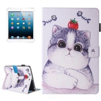 For iPad mini 4 / 3 / 2 / 1 Painting Tomato and Cat Pattern Horizontal Flip Leather Case with Holder & Wallet & Card Slots & Pen