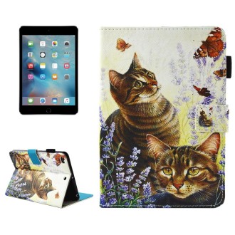 For iPad mini 4 / 3 / 2 / 1 Cats and Butterflies Pattern Horizontal Flip Leather Case with Holder & Wallet & Card Slots & Sleep 