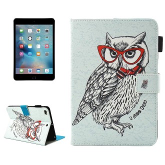 For iPad mini 4 / 3 / 2 / 1 Glasses Owl Pattern Horizontal Flip Leather Case with Holder & Wallet & Card Slots & Sleep / Wake-up