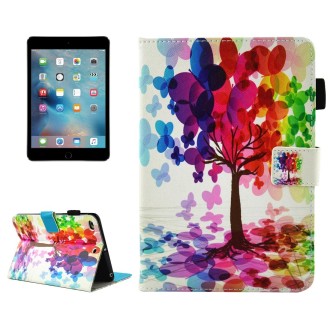 For iPad mini 4 / 3 / 2 / 1 Butterfly Tree Pattern Horizontal Flip Leather Case with Holder & Wallet & Card Slots & Sleep / Wake