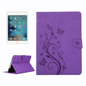 For iPad mini 4 Pressed Flowers Butterfly Pattern Horizontal Flip PU Leather Case with Magnetic Buckle & Holder & Card Slots & W