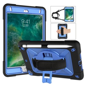 For iPad Mini 5 / 4 Contrast Color Silicone + PC Combination Case with Holder(Black + Blue)