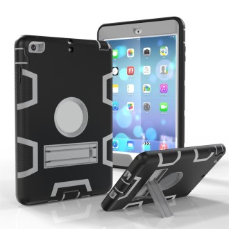 For iPad Mini 5 / 4 Shockproof PC + Silicone Protective Case，with Holder(Black Gray)