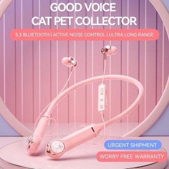 K1692 Meow Planet Neck-mounted Noise Reduction Sports Bluetooth Earphones(White)