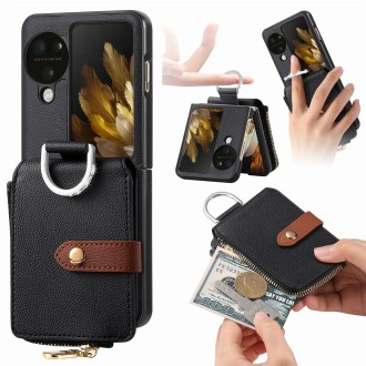 For OPPO Find N3 Flip Vertical Flip Zipper Wallet Ring Leather Phone Case(Black)