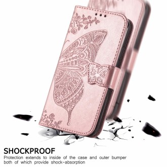 For Ulefone Note 16 Pro Butterfly Love Flower Embossed Leather Phone Case(Rose Gold)