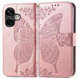 For Ulefone Note 16 Pro Butterfly Love Flower Embossed Leather Phone Case(Rose Gold)