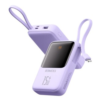 ROMOSS PFC10 10000mAh LED Digital Display Mini Large Capacity Power Bank(Purple with 8 Pin Cable)