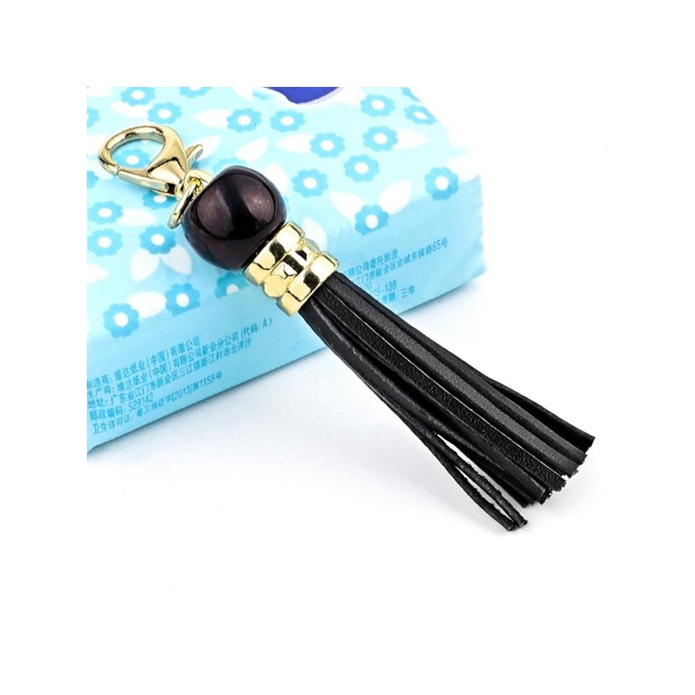 LS02 Cowhide Tassel Keychain Car Hanging Bag Pendant (Black)