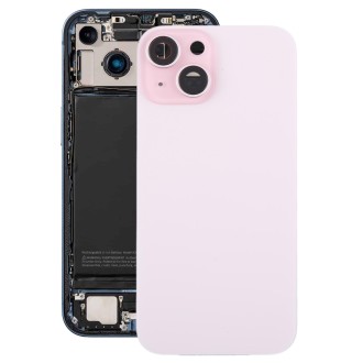 For iPhone 15 Plus Glass Battery Back Cover with Camera Lens Cover(Pink)